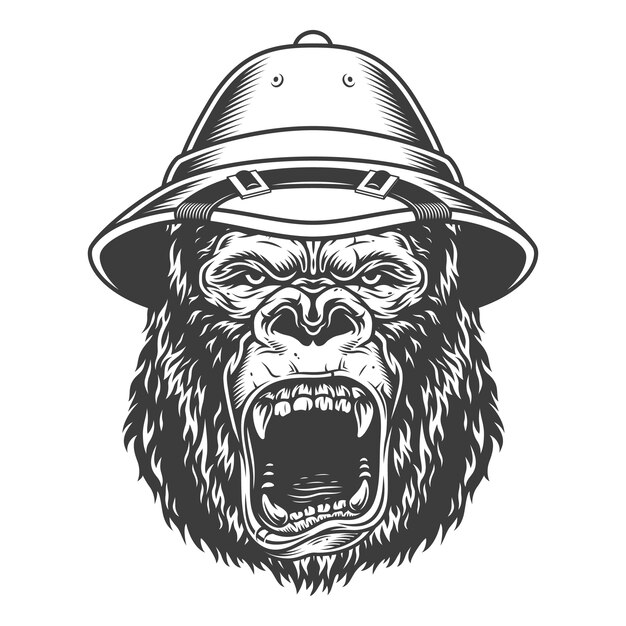 Gorila enojado en estilo monocromo