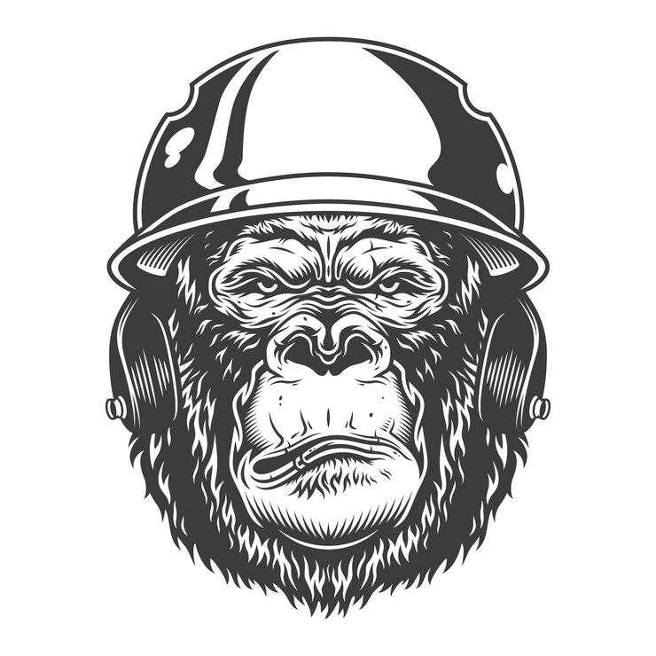 Vector gratuito gorila serio en estilo monocromo