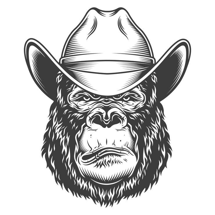 Vector gratuito gorila serio en estilo monocromo