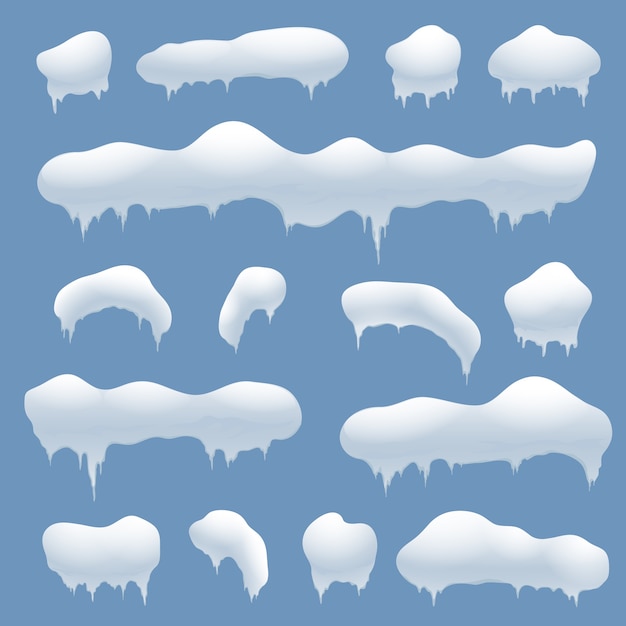Gorros de nieve, bolas de nieve y ventisqueros conjunto de vectores. elemento de nieve, nieve de elemento de invierno, ilustración de bola de nieve de decoración