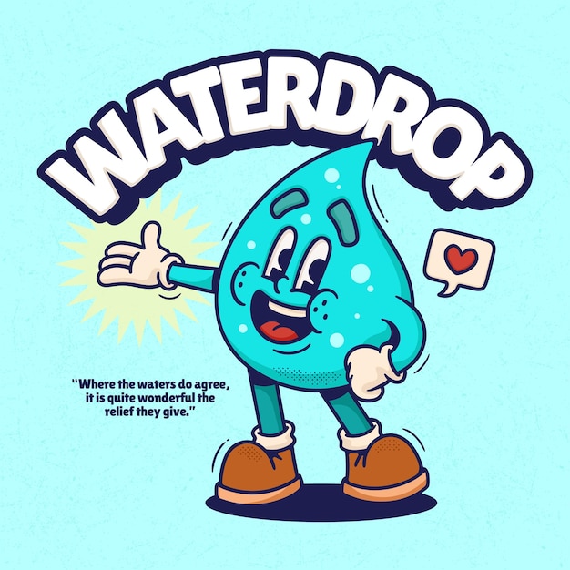 Gota de agua lindo moda retro dibujos animados vector dibujado a mano