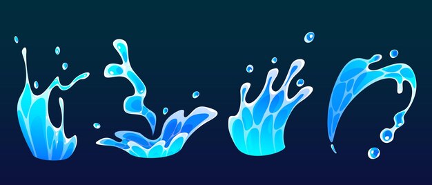 La gota de salpicaduras de agua y el icono de flujo de olas marinas de dibujos animados