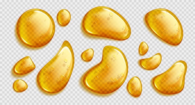 Gotas de aceite o miel aisladas en transparente
