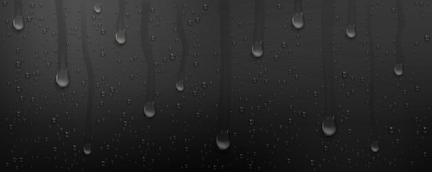 Gotas de agua de condensación con senderos húmedos sobre vidrio