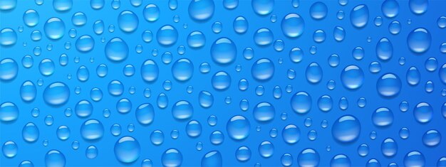 Gotas de agua de condensación sobre fondo azul, 3d