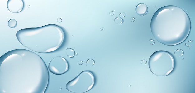 Gotas de agua grandes sobre fondo azul. Fondo aqua