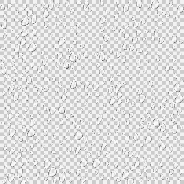Gotas de agua puras y transparentes realistas con sombra en fondo gris Ilustración vectorial
