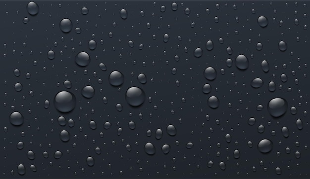 Gotas de agua realistas sobre fondo negro, efecto transparente real. Ilustración de vector EPS10