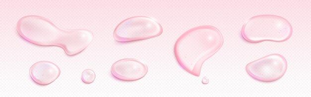 Gotas de jabón o gel transparente rosado en la superficie