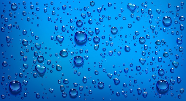 Gotitas de agua sobre fondo azul