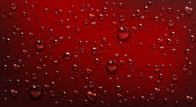 Gotitas de agua sobre fondo rojo