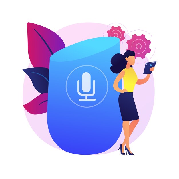 Grabación de micrófono. Autenticarse con voz. Reciba llamadas, reproduzca voip, envíe audio. Ruido estable y sin fluctuaciones. Contacto transmitido. Ilustración de metáfora de concepto aislado.