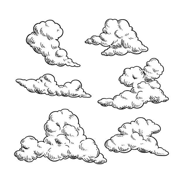 Vector gratuito grabado colección nubes dibujadas a mano