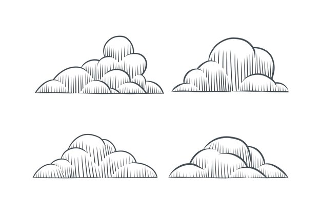 Grabado colección nubes dibujadas a mano