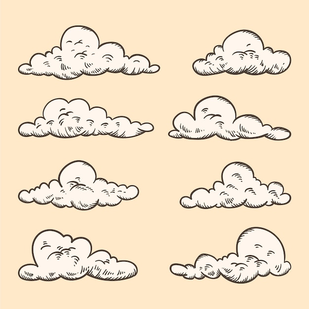 Grabado colección nubes dibujadas a mano