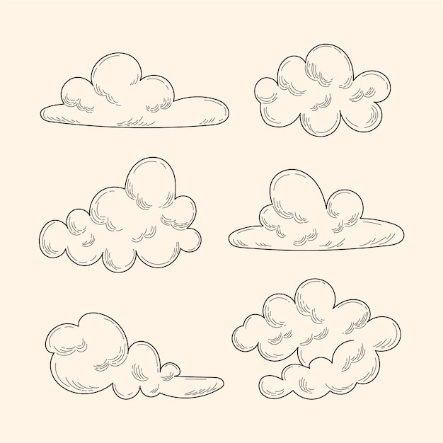 Grabado colección nubes dibujadas a mano