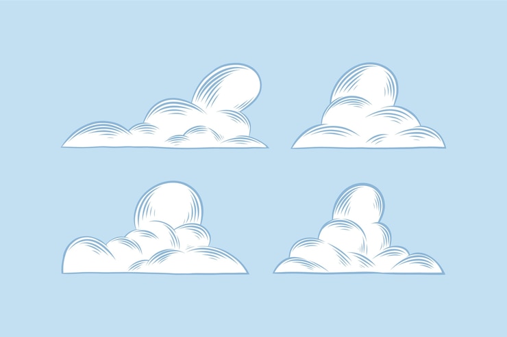 Vector gratuito grabado colección nubes dibujadas a mano