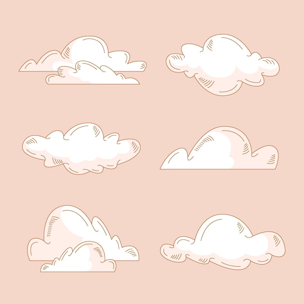 Vector gratuito grabado colección nubes dibujadas a mano