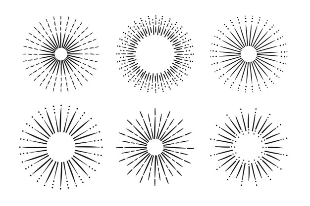 Grabado colección sunbursts dibujados a mano