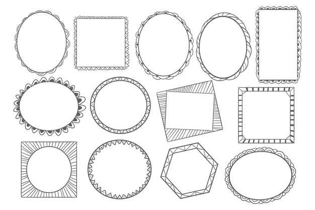 Grabado dibujado a mano colección de marcos de doodle