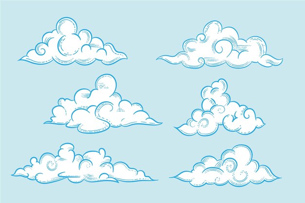 Grabado dibujado a mano colección nube en el cielo