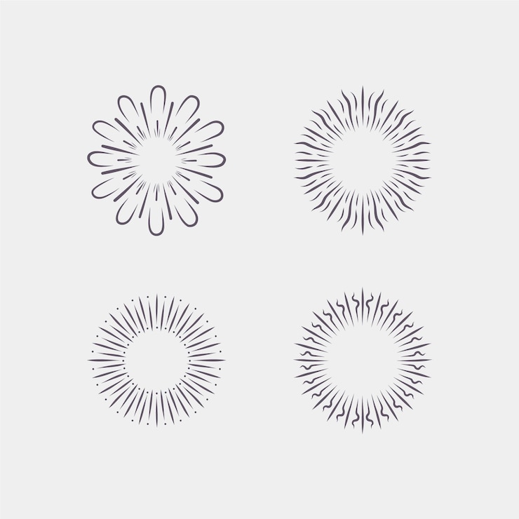 Vector gratuito grabado dibujado a mano colección sunburst