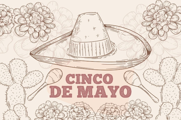 Grabado dibujado a mano ilustración cinco de mayo