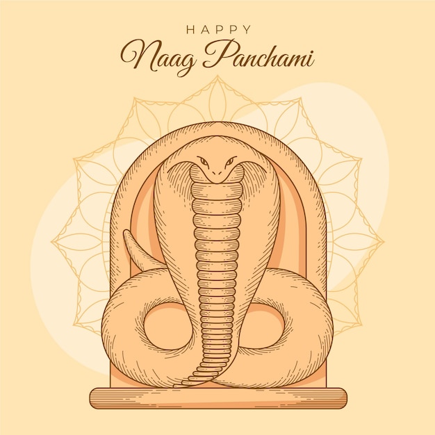 Vector gratuito grabado dibujado a mano ilustración nag panchami