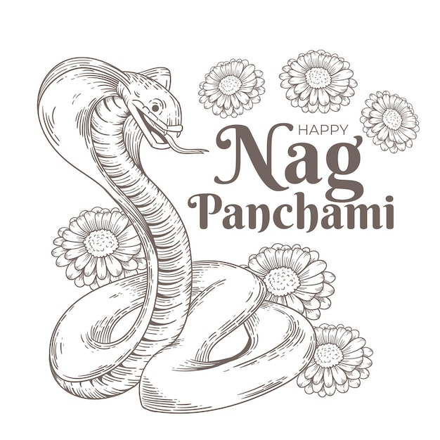 Vector gratuito grabado dibujado a mano ilustración nag panchami