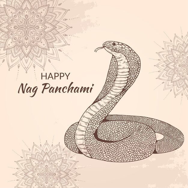 Vector gratuito grabado dibujado a mano ilustración nag panchami