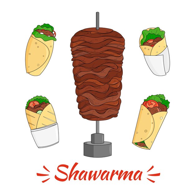 Grabado dibujado a mano ilustración nutritiva shawarma