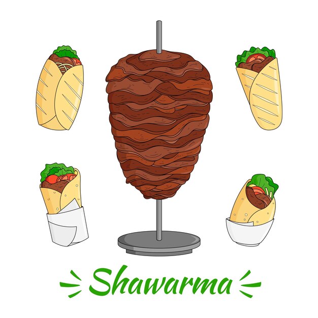 Grabado dibujado a mano ilustración nutritiva shawarma