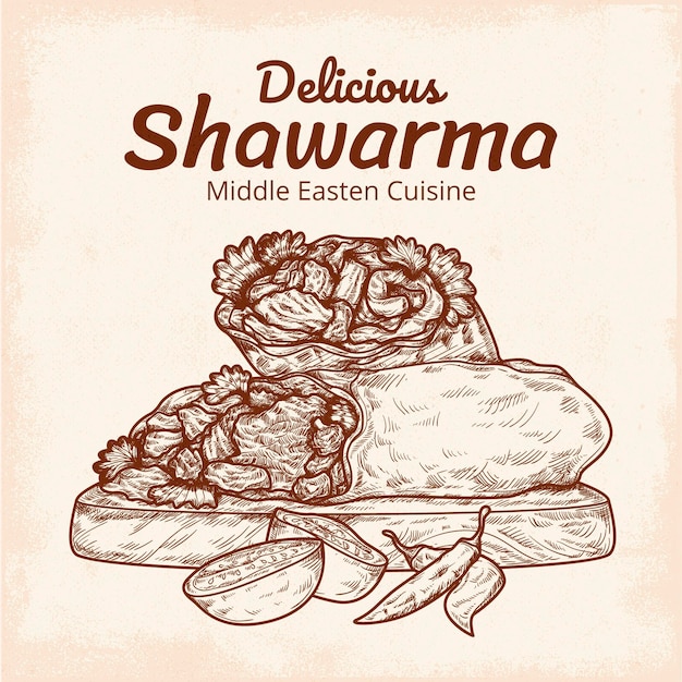 Vector gratuito grabado dibujado a mano ilustración nutritiva shawarma