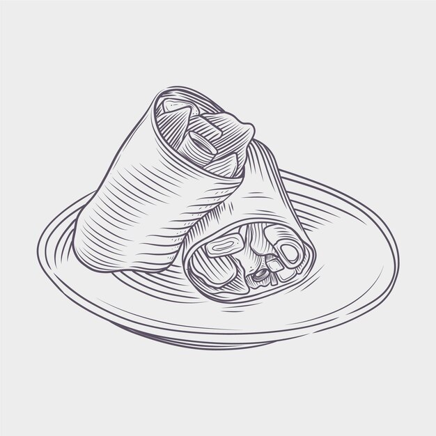 Grabado dibujado a mano ilustración shawarma