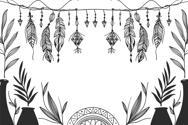 Grabado de fondo boho dibujado a mano