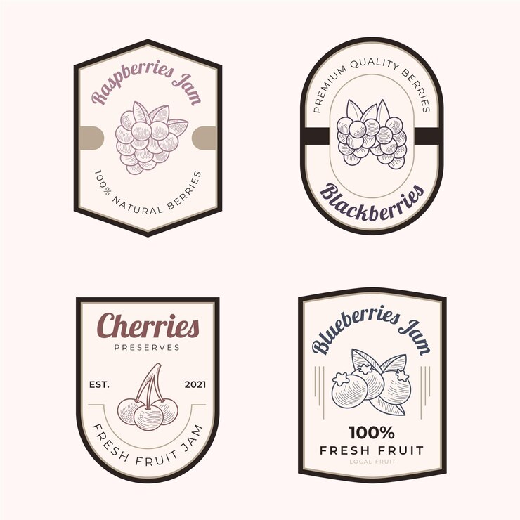 Vector gratuito grabado de insignias de mermelada dibujadas a mano