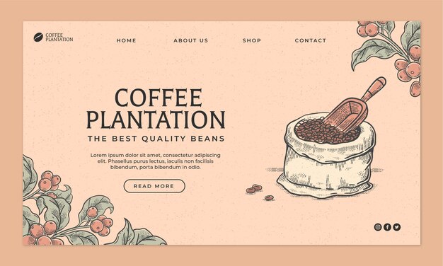 Grabado de la página de inicio de la plantación de café.