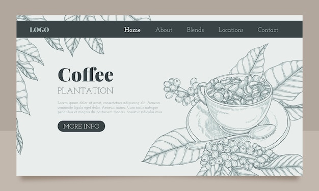 Vector gratuito grabado de la página de inicio de la plantación de café.