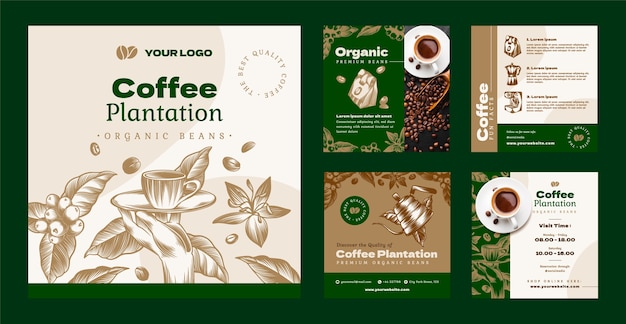 Vector gratuito grabado de la publicación de instagram de la plantación de café.