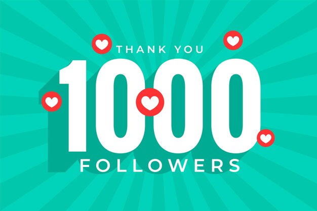 Gracias 1000 seguidores de redes sociales plantilla con diseño de corazón lindo