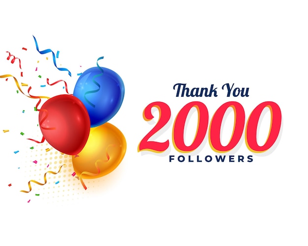 Gracias 2000 mil seguidores fondo con globo y confeti