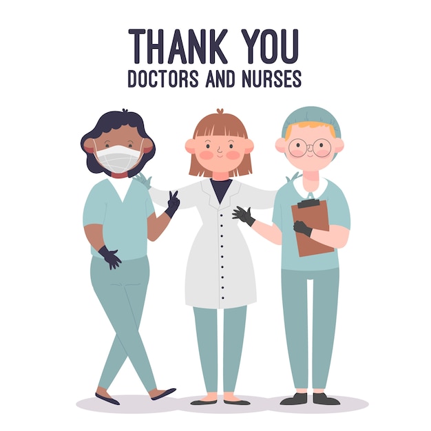 Gracias doctores y enfermeras ilustrados
