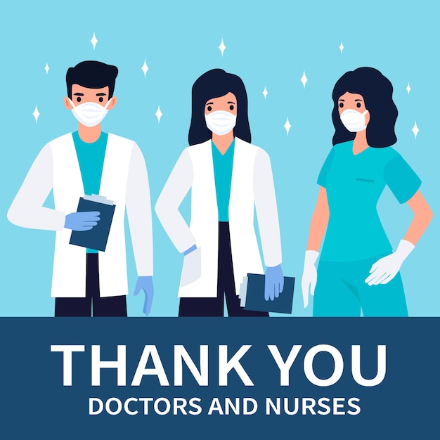 Vector gratuito gracias médicos y enfermeras mensaje de agradecimiento