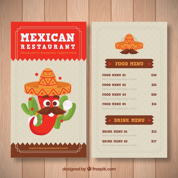 Graciosa plantilla de menú de comida mexicana