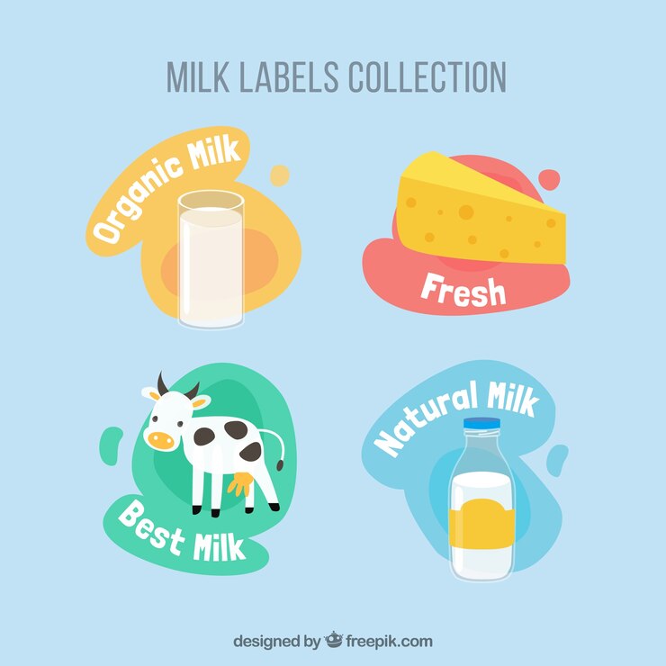Vector gratuito graciosas pegatinas de productos de leche