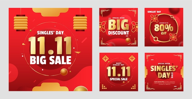 Gradient 11.11 colección de publicaciones de instagram del día de compras