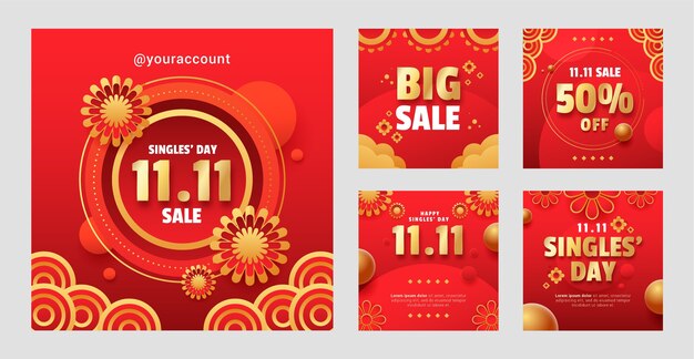 Gradient 11.11 colección de publicaciones de instagram del día de compras