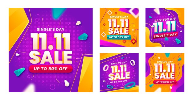 Gradient 11.11 colección de publicaciones de instagram del día de compras