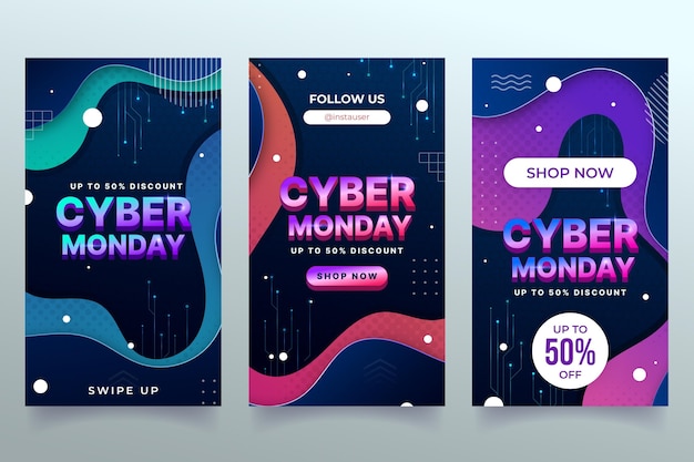 Vector gratuito gradient cyber monday colección de historias de instagram