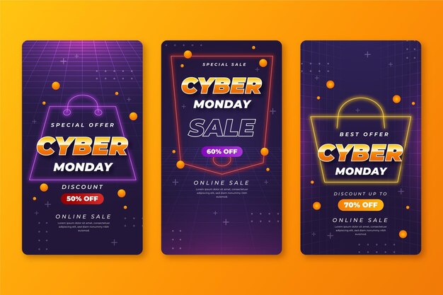 Gradient cyber monday colección de historias de instagram